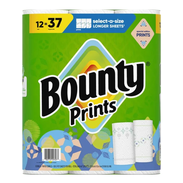 Bounty 12 Roll Prints Half Sheets (128 sheet rolls)